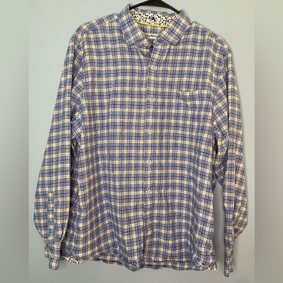 Tommy Bahama Shirt Mens Large Blue Plaid Linen Blend Long Sleeve Logo - Picture 1 of 9